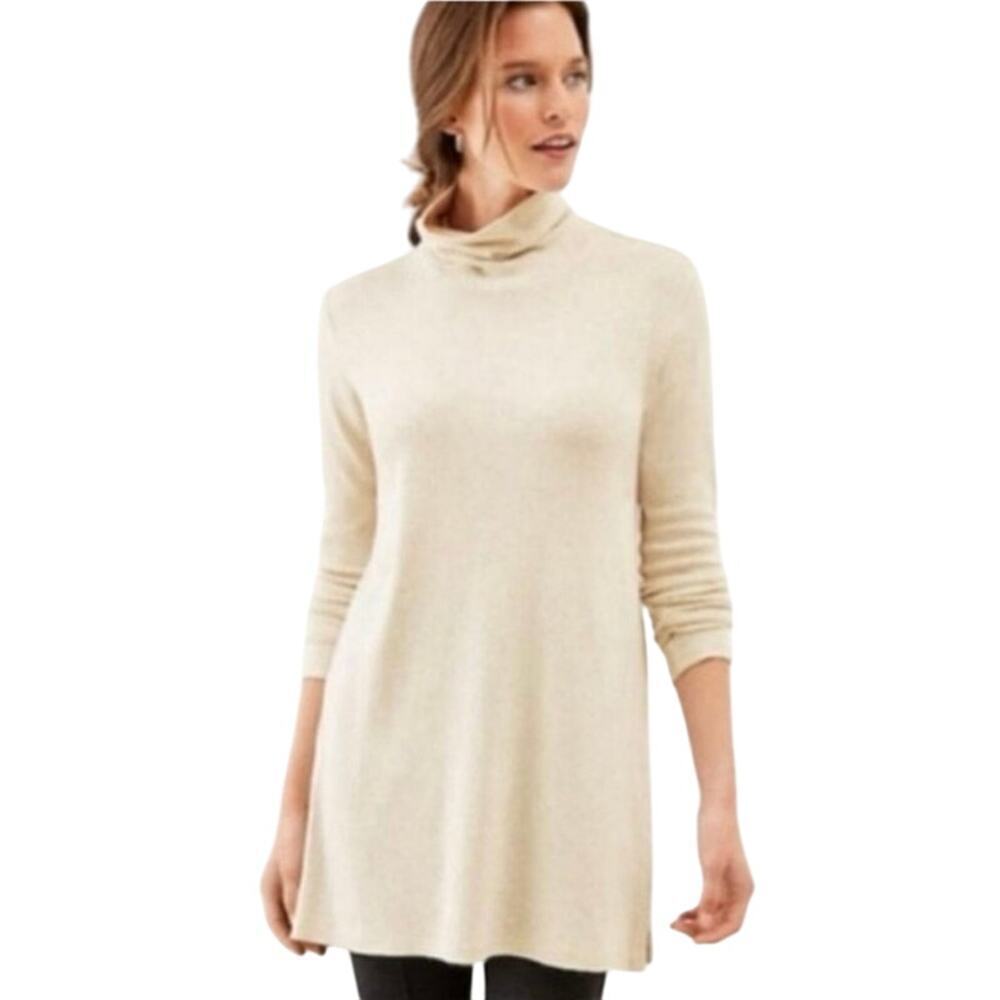J. Jill Side Vent Turtleneck Tunic Perfect Pima Size Large Heathered Oatmeal